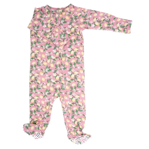 pink-lemon-floral-print-zipper-footie Sweet Bamboo - Sophia's Style-2